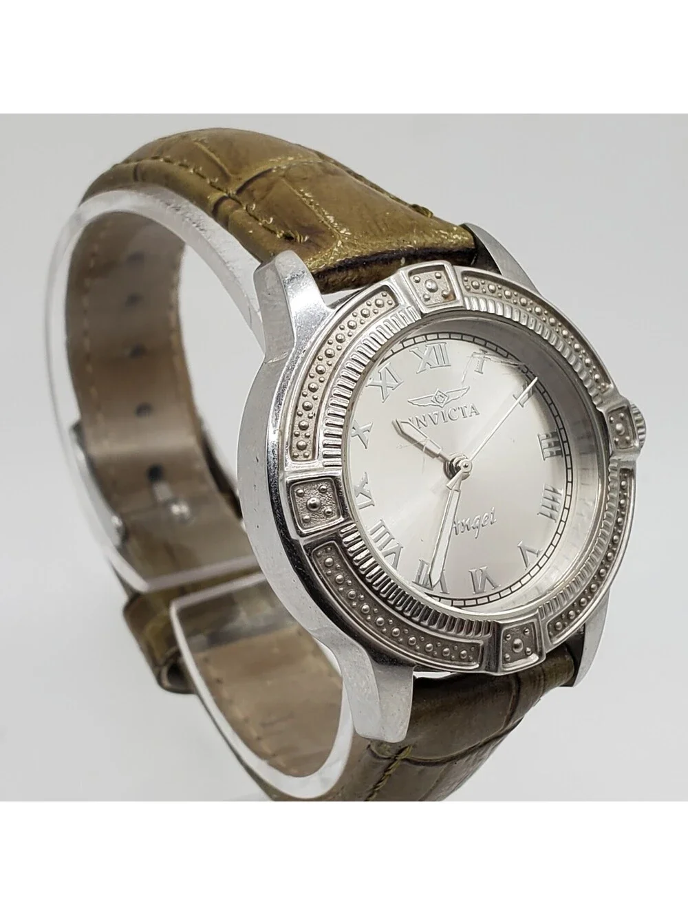 Invicta Angel Watch Women 32mm Silver Tone 15083 Leather Band New Battery